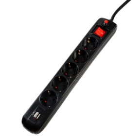 Prelungitor Spacer PP-5-18B-USB, 5x Schuko, 2x USB, 1.8m, Black
