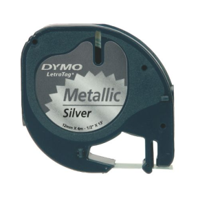 LETRATAG METALLIC TAPE 12MMX4M/BLACK/SILVER