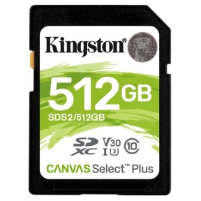 Memory Card SDXC Kingston Canvas Select Plus 512GB, Class 10, UHS-I U3, V30