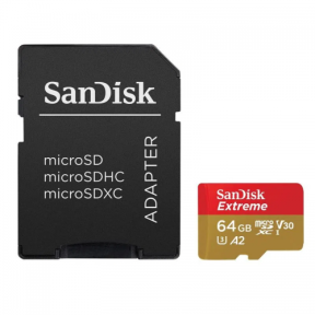 Memory Card MicroSDXC Sandisk by WD 64GB, Class 10, UHS-I U3, V30, A2 + Adaptor SD