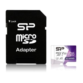 Memory Card microSDXC Silicon Power Superior Pro 128GB, Class 10, UHS-I U3, V30, A1 + Adaptor SD
