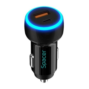 Incarcator auto Spacer SPCC-DUOQ-01, 1x USB, 1x USB-C, Black