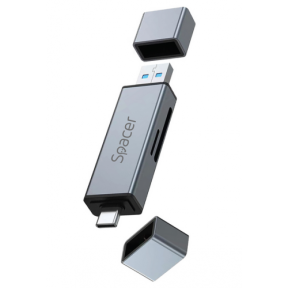 CARD READER extern SPACER, 4 in 1, interfata USB 2.0, USB Type C, citeste/scrie: SD, micro SD; extraconectori mama USB si Type-C, aluminiu, 