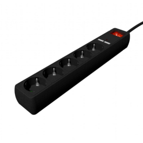 Prelungitor Gembird SPG5-U2-5-02, 5 x Sockets, 2A, Black