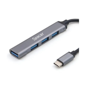 HUB extern SPACER, porturi USB:USB 3.0 X 1, USB 2.0 x 3, conectare prin TYPE-C, cablu 1m, aluminiu,  (include TV 0.8lei), 