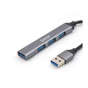 HUB extern SPACER, porturi USB:USB 3.0 X 1, USB 2.0 x 3, conectare prin USB 3.0, cablu 1m, aluminiu,  (include TV 0.8lei), 