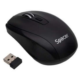 MOUSE Spacer, PC sau NB, wireless, 2.4GHz, optic, max.1600 dpi, butoane/scroll 4/1, rezolutie selectabila, negru, #SPMO-WS-BK-04"  (timbru verde 0.18 lei)