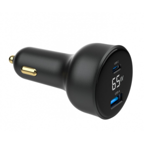 Incarcator auto Gembird TA-UC-AC2PD65LCD-CAR-01, 1x USB-C, 1x USB-A, 65W, Black