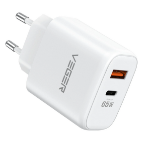 Incarcator retea Veger TCE650, 1 x USB-A, 1 x USB-C, 65 W, White