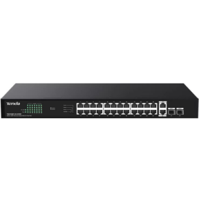 SWITCH TENDA unmanaged, 24 porturi POE+ RJ-45 gigabit, 2 porturi uplink gigabit RJ-45 si 2 porturi SFP IEEE 802.3af/at, max PoE 410W, metalic "TEG1128P-24-410W"  (timbru verde 2 lei)