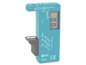 Tester baterie cu display digital pentru testare: R3 (AAA), R6(AA), R14 (C), R20 (D), 9V si butoni de 1.5V EMOS HCT152-114