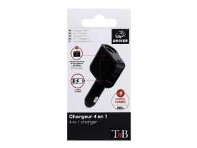 Incarcator auto TNB 4-in-1 ACGPUSBC, 2x USB-A, 1x USB-C, Black + Cigarette lighter