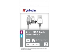 VERBATIM 2-in-1 Lightning/Micro B Stainless Steel 100 cm Slv