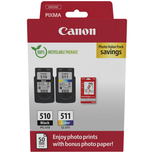 Pack Cartuse Cerneala Canon PG-510 + CL-511 + hartie foto 10x15 50coli