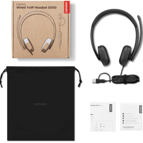 Casti cu microfon Lenovo VoIP 5000, USB-C/A, Black