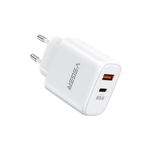 Incarcator retea Veger 65W1A1C, 1 x USB-A, 1 x USB-C, 65W, White