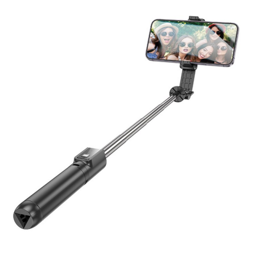 SUPORT Telefon Borofone cu selfie stick, dimensiuni strans 46x32x185mm extins maxim 700mm, baterie 70mAh, negru 