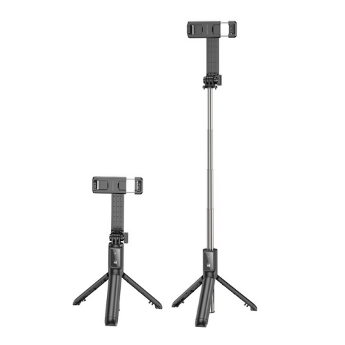 SUPORT Telefon Borofone cu selfie stick, dimensiuni strans 46x32x185mm extins maxim 700mm, baterie 70mAh, negru 