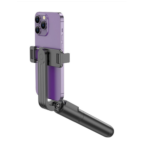 SUPORT Telefon Borofone cu selfie stick, dimensiuni strans 46x32x185mm extins maxim 700mm, baterie 70mAh, negru 