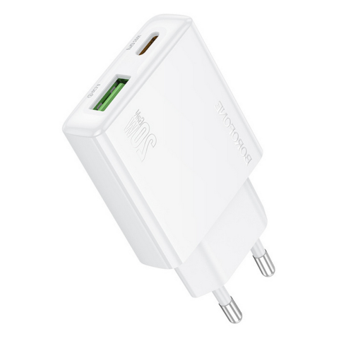 Incarcator retea Borofone BN24, 1 x USB-A, 1 x USB-C, 20W, White