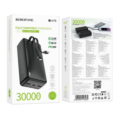 Baterie portabila Borofone BJ57B, 30000 mAh, 2 x USB-A, 2 x USB-C, 1 x Lightning, Black