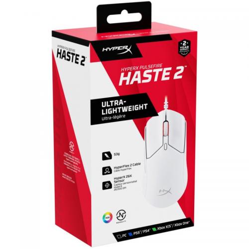 Mouse Optic HP HyperX Pulsefire Haste 2, USB-A, White