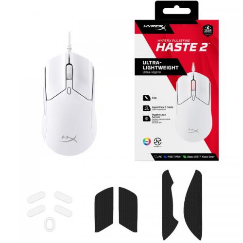 Mouse Optic HP HyperX Pulsefire Haste 2, USB-A, White