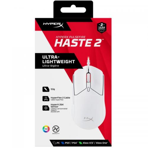 Mouse Optic HP HyperX Pulsefire Haste 2, USB-A, White