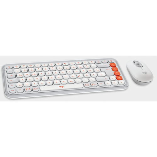 Kit Wireless Logitech Pop Icon Combo - Tastatura, USB Wireless, Layout US, Rose/Off White + Mouse Optic, USB Wireless, Rose/Off White