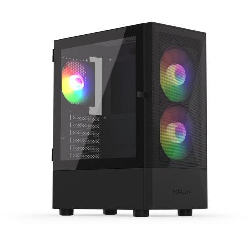 Carcasa Krux Vako RGB, MiddleTower, ATX, cu 3 ventilatoare incluse RGB, Negru