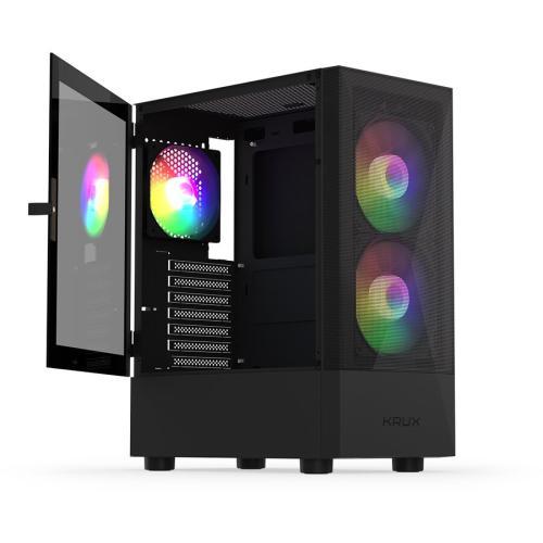 Carcasa Krux Vako RGB, MiddleTower, ATX, cu 3 ventilatoare incluse RGB, Negru