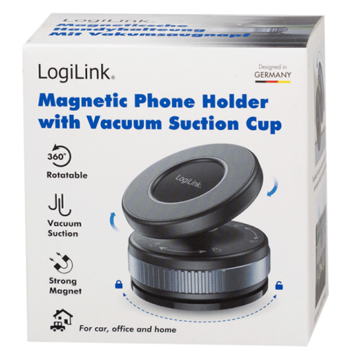 CAR HOLDER LOGILINK, magnetic, blocare prin rasucire si ventuza, rotire 360 grade, multi-suprafete, negru, 