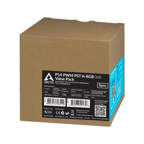 Ventilator Arctic P14 PWM PST aRGB Black, 140 mm, 3 bucati
