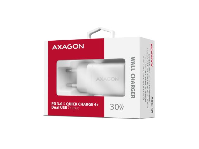 Incarcator retea Axagon ACU-PQ30W, 1x USB-C, 1x USB, 5A, White