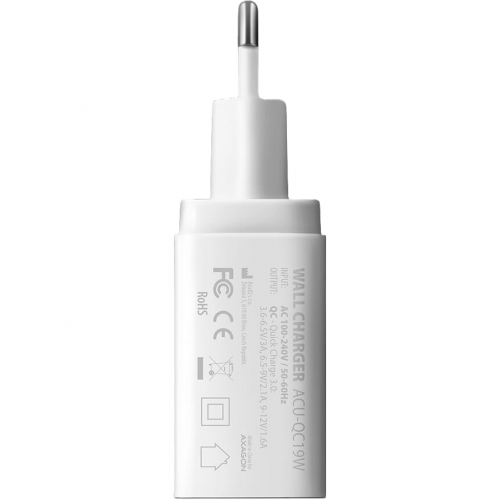 Incarcator retea Axagon ACU-QC19W, 1x USB-A, 19W, White
