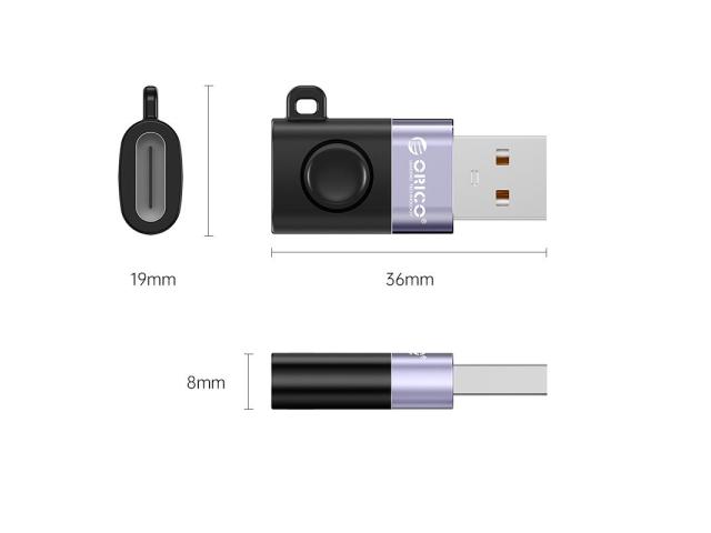 Adaptor Orico WAC-BK, USB-A male - USB-C female, Black