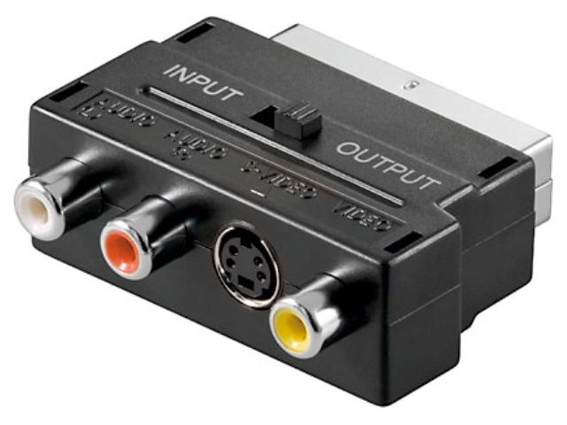 Adaptor SCART tata la 3 x RCA mama + SVHS mama, cu comutator
 OEM HCT50123