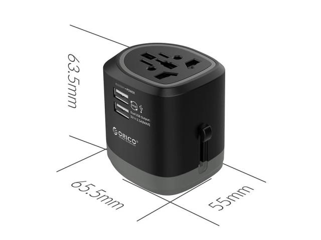 Adaptor universal priza Orico UTT-2U01, 2x USB, Black