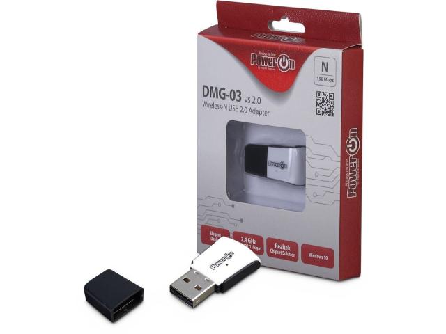 Adaptor wireless PowerOn DMG-03, USB, 150 Mbps, Black-White
