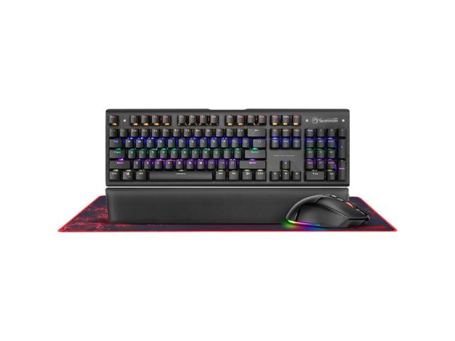 Kit Marvo CM420 Tastatura Mecanica, LED, USB, Black + Mouse Optic RGB LED, USB, Black + Mouse Pad XL, Black-Red