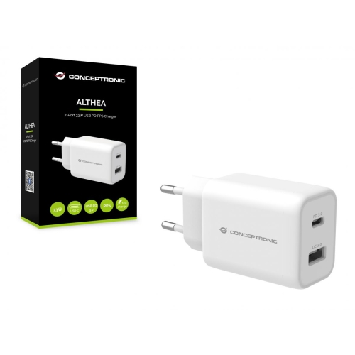 Incarcator retea Conceptronic ALTHEA11W, 1 x USB-C, 1 x USB-A, 20V, 3A, 33W, White