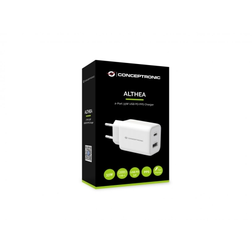 Incarcator retea Conceptronic ALTHEA11W, 1 x USB-C, 1 x USB-A, 20V, 3A, 33W, White