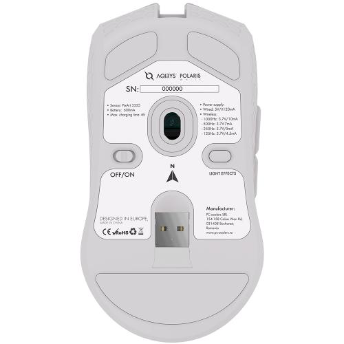 Mouse Optic AQIRYS Polaris RGB, USB Wireless, White
