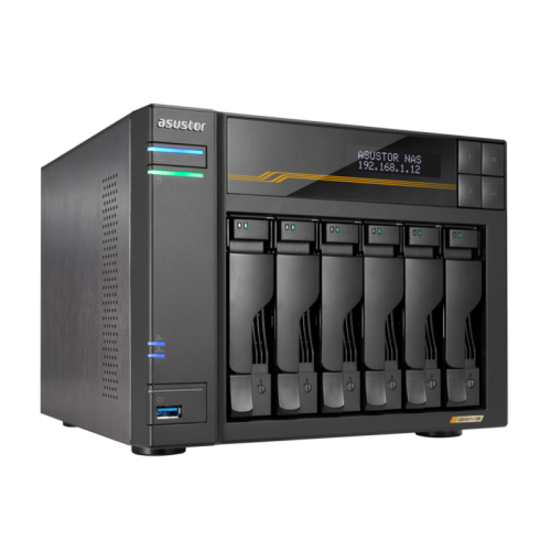 Asustor Lockerstor 6 Gen3 AS6806T 6 Bay NAS, Quad-Core 2.3GHz CPU, Dual USB 4 Ports, Dual 10GbE Ports, Dual 5GbE Ports, 16G ECC RAM DDR5, Four M.2 SSD Slots (Diskless)
