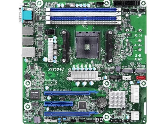 ASRock X470D4U, 1xSKT AM4, AMD Ryzen, X470, SATA, 2xM.2, 2xGbE, IPMI