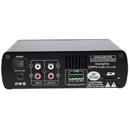 Amplificator cu mixer stereo DSPPA MINI60, 2x30W, Bluetooth /USB/ SD, clasa D, intrare MIC/AUX
