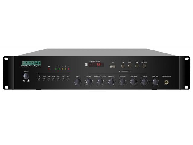 Amplificator cu mixer DSPPA MP212U, 120W, 6 zone, 100V, USB/SD/Tuner, intrare 2xMIC/3xAUX