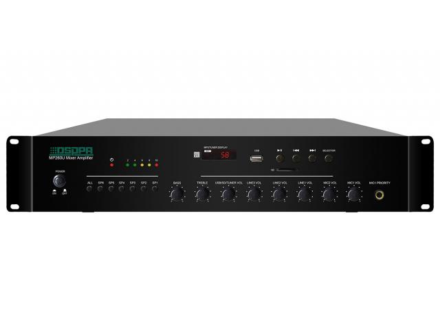 Amplificator cu mixer DSPPA MP7812, 60W, 100V, 6 zone, USB/FM/Tuner, intrare 2xMIC/3xAUX