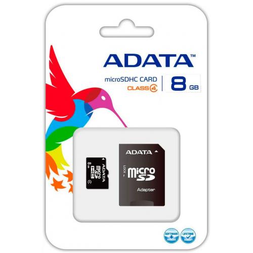 Memory Card microSDHC A-data 8GB, Class 4 + Adaptor SD