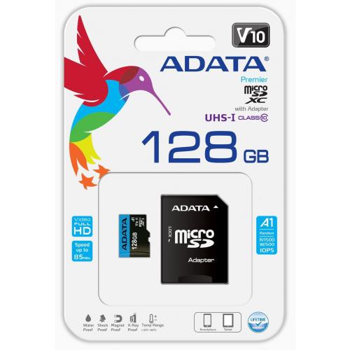 Memory Card microSDXC A-data Premier 128GB, Class 10, UHS-I U1, V10, A1 + Adaptor SD